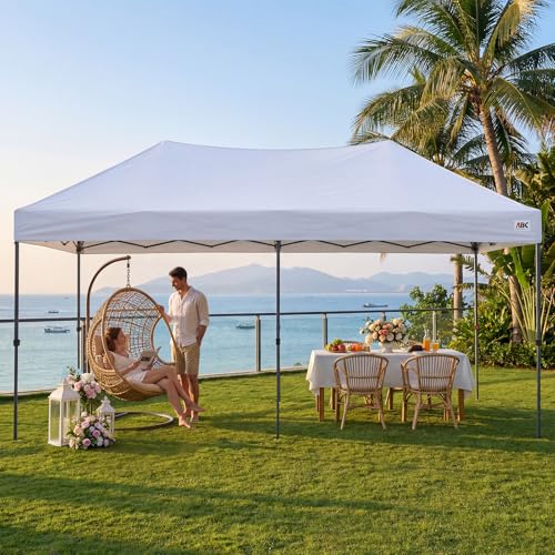 ABCCANOPY 10x20 Pop Up Canopy Tent, Easy Setup Instant Shelter with Wheeled Bag, Heavy Duty Outdoor Canopy for Beach, Market, Backyard, UV Protection, Outdoor Weather Protection (White, 10x20) - color: White, size: 10x20