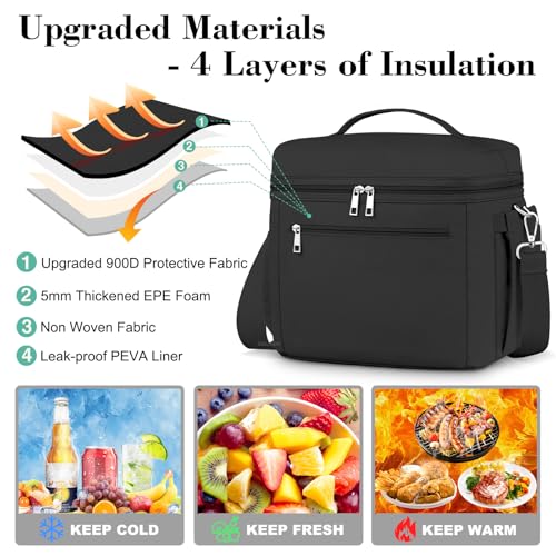 DALINDA Insulated Lunch Bag Lunch Box for Women Men,Leak-Proof Cooler Bag Lunchbox Lightweight for Work Picnic,Study,Beach,Camping,Travel - color: Black, size: 13L Large · Slightly Larger
