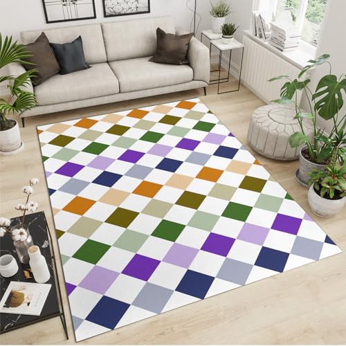 Funky Rug, 70s Retro Area Rugs for Bedroom Living Room, Colorful Checkered Patterned Large Rug, Washable & Non Slip Indoor Floor Carpet Home Decor(3.2x5ft - color: Style-1, size: 39*59in / 3.2*5ft