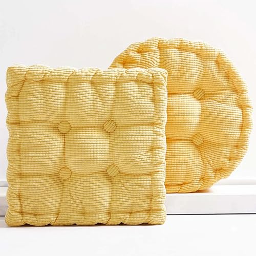 2 Pack Meditation Floor Pillow Large Square and Round Floor Cushions for Adults Yellow Corduroy Floor Seat Pillows Cushion for Living Room Balcony Tatami Yoga,18x18 Inch - color: Yellow
