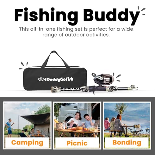 DaddyGoFish Kids Fishing Pole - Rod Reel Combo Tackle Box Starter Set - First Year Small Gear Kit for Boys Girls Toddler Youth Age Beginner Little Children - color: Black (Essential Set), size: 5ft