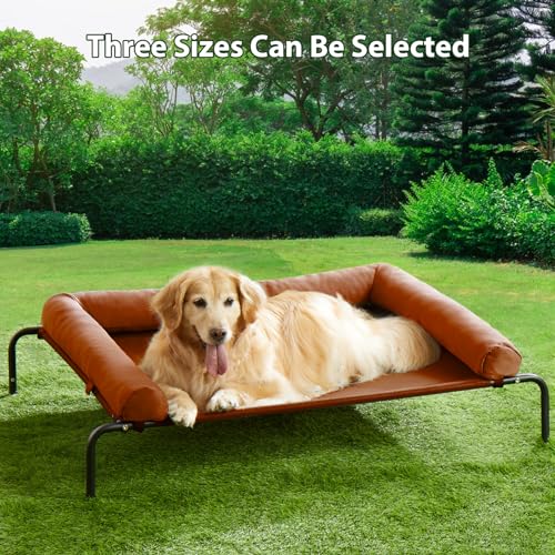 Cooling Elevated Dog Bed for Large Dogs – Waterproof Raised Dog Cot with Slope Headrest, Breathable Teslin Mesh, Durable & Portable Pet Bed for Indoor and Outdoor Use, Caramel - color: light caramel, size: 43.0"L x 31.0"W x 8.0"Th