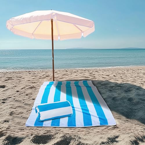 COTTON CRAFT Oversized Beach Towels - 2 Pack XXL 35x84 - The Big Kahuna 7 Foot Extra Large Beach Blanket Towel - Big & Tall - Huge 100% Cotton Velour Soft Luxury Pool Bath Towel - Cabana Stripe Aqua - color: Cabana Stripe - Aqua, size: 2 Pack - 35x84