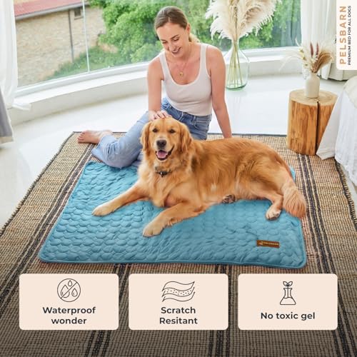 Pelsbarn Dog Cooling Mat- Ice Silk Summer Comfort, Self Cooling, Non-Slip Dog Pad, Durable & Washable, Mat for Extra Large Dogs 33 x 45, Support Shelter Dogs with Every Purchase (Blue) - color: Light Blue, size: Extra Large