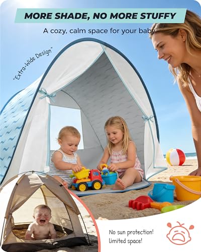 Baby Beach Tent, 2026 Upgrade Pop Up UPF 50+ UV Protection Sun Shelter Canopy with Mosquito Net Portable Outdoor Shade Summer Essentials for Babies & Toddlers- Blue - style: Blue Waves