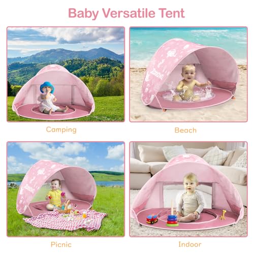 Baby Beach Tent, Pop Up Beach Tent Sun Shade for Beach, Portable Shade Pool UV Protection Sun Shelter for Infant with Beach Sand Toys Set - color: Light Pink