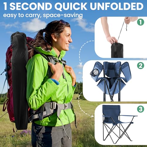 4 Pack Folding Camping Chairs for Adults, Foldable Portable Beach Chairs with Carry Bag & Cup Holder, Compact Design for Camping, Beach, Picnics, and Fishing Supports 300LBS（Navy） - color: Navy, size: 4pcs