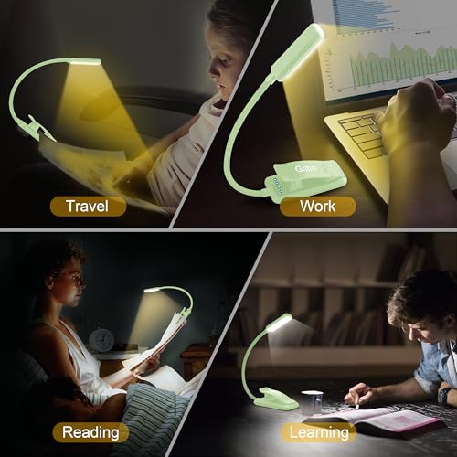 Gritin 9 LED Rechargeable Book Light for Reading in Bed - Eye Caring 3 Color Temperatures,Stepless Dimming Brightness,80 Hrs Runtime Small Lightweight Clip On Book Reading Light -Cyan - color: Cyan