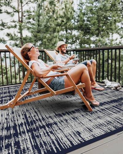 MontVoo Outdoor Rug Waterproof 8x10ft Outdoor Patio Rug Mat Reversible Plastic Straw Outside Rug Carpet Outdoor Rugs for RV Camping Picnic Beach Balcony Porch Deck - color: Navy Blue, size: 8' X 10' (Rectangular)