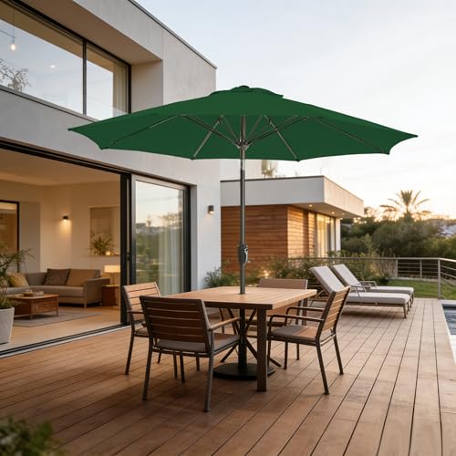9FT Outdoor Patio Umbrella Outdoor pool Umbrella with Push Button Tilt and Crank, Market Umbrella 8 Sturdy Ribs UV Protection for Garden, Deck, Backyard (Green) - color: Green