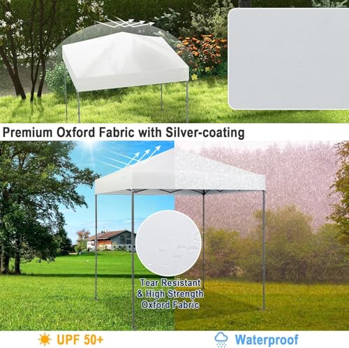 LDAILY 6.6 x 6.6 Ft Pop Up Canopy, Portable Canopy Tent Heavy Duty Instant Canopy w/Center Lock, 8 Stakes, 4 Ropes, Carry Bag, Sun Protection, Easy Up Outdoor Canopy for Party, Camping, Patio (White) - color: White