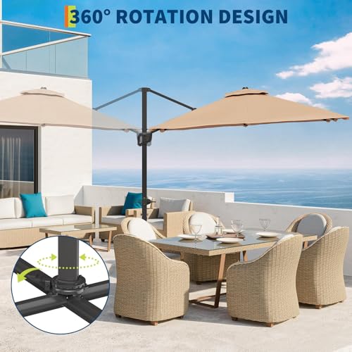 9ft Outdoor Patio Umbrella Heavy Duty 8 Ribs, Waterproof UV Protection Sun Shade with Crank Lift & Push Button Tilt, Outdoor Umbrella for Deck, Pool, Garden, Backyard, Lawn - color: Brown&Square-Lights, size: 10FT Roman
