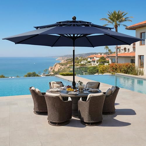 Sophia & William 10ft 3 Tier Auto-tilt Patio Umbrella,Wind Resistent,Outdoor Patio Umbrellas Double Vented Umbrella with Crank for Pool Garden Backyard, Navy - color: Dark Blue