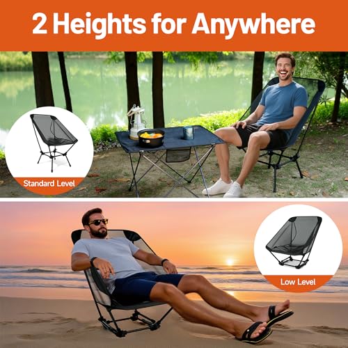 喜马拉雅 Himalaya Ultralight Beach Chair, 2 Heights Lightweight Camping Chair, Folding Mesh Backpacking Chairs, Portable Compact Camp Chairs for Hiking Picnic Lawn Festival Outdoor