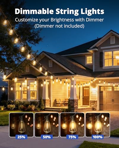 VIPAR Outdoor String Lights, 100FT 52 ST38 Bulbs Patio Lights Outdoor Waterproof, Shatterproof Vintage Edison LED Outside Hanging Light for Backyard, Porch, Garden, Deck, Bistro, 2700K Dimmable - size: 100FT(50 Sockets)