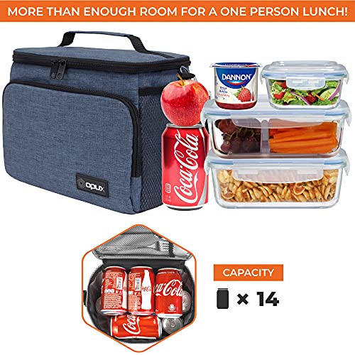 opux Insulated Lunch Bag for Men Women, Soft Lunch Box for Office Work School Picnic, Leakproof Lunch Cooler Bag with Shoulder Strap for Kid Adult Boy Girl, Medium Lunchbox Lunch Tote (Heather Navy) - color: Heather Navy, size: Medium