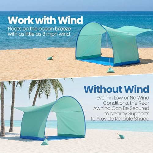 Beach Shelter, Wind-Powered Beach Tent Sun Shelter with UPF50+ UV Protection, Lightweight & Portable Easy Setup Beach Canopy Sun Shade Tent for Family Outdoor Beach Camping & Picnic - color: Fresh Green