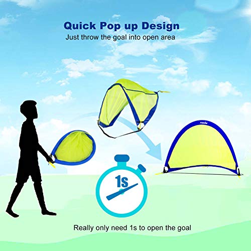 Poray Soccer Goal for Kid Easy-up Set of Two Portable Soccer Net 210D Oxford with 8 Field Marker Cones Extra Stakes Fun for Backyard and Soccer Training - color: Blue, size: 2.4ft