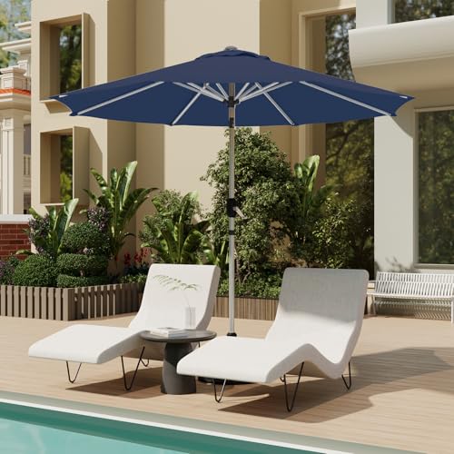 9FT Aluminum Outdoor Patio Umbrella, Fade-Resistant Market Umbrella with Push Button Tilt Function, 8 Sturdy All-Aluminum Ribs for Gardens, Patios, Backyards & Pools - color: Navy Blue, size: 9FT-1Tier (Aluminum Umbrella)