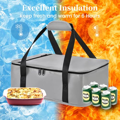 Bodaon Insulated Casserole Carrier Bag, Fits 9"x13" and 11"x15" Baking Dish with Lid, Casserole Carriers for Hot or Cold Food for Transport (Grey) - color: Grey