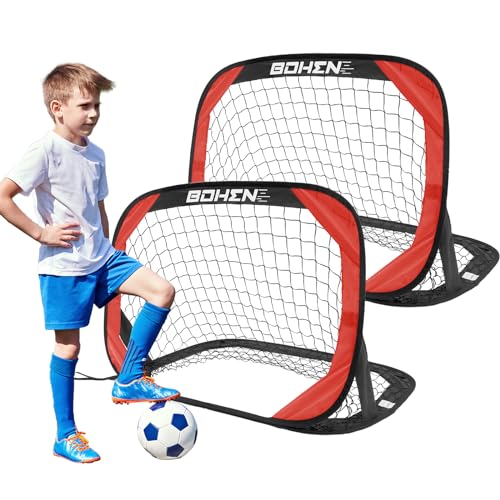 BOHEN Pop Up Soccer Goals for Kids-Foldable Portable Soccer Net for Outdoor Indoor Backyard Beach - color: Red, style: 3.3x2.2 FT, 2 Pieces