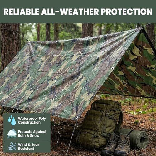 Tarps Now 20x30 ft Heavy Duty Camo Tarpaulin – 8 MIL Waterproof Camouflage Plastic Tarps with Aluminum Grommets, Reinforced Edges & Tear Resistant Cover for Camping, Roofing, Construction, Outdoor Use - size: 20' x 30'