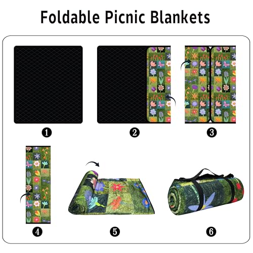 Supfitness Extra Large Picnic Blankets Waterproof Foldable (60 "x 80") Beach Blanket Waterproof Sandproof,3-Layer Thicking Mat Outdoor Packable Camping Blanket - color: Flower-1, size: 5' x 6'8" (Rectangular)