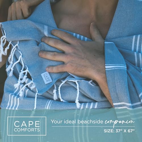 Cape Comforts Oversized Turkish Beach Towel, Striped Pale Yellow & Powder Blue - 37'' x 67'' - Super Soft & Lightweight - Quick Dry Sand Free Travel Towels for Beach or Bath - Gifts - color: Stripe - Pale Yellow