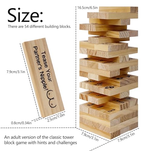 Pakoc Naughty Block for Couples - 48pcs Wooden Stacking Game for Fun Date Nights !