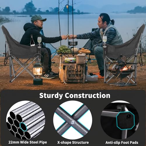 Bolosy 2 Pack Oversized Camping Chairs for Adults Heavy Duty Padded Portable Lawn Chairs Outdoor Folding Chairs XL Camp Chairs with Cup Holder Suproot 500 lbs, Gray Plaid - color: Gray Plaid Plus Size, size: Twin Pack