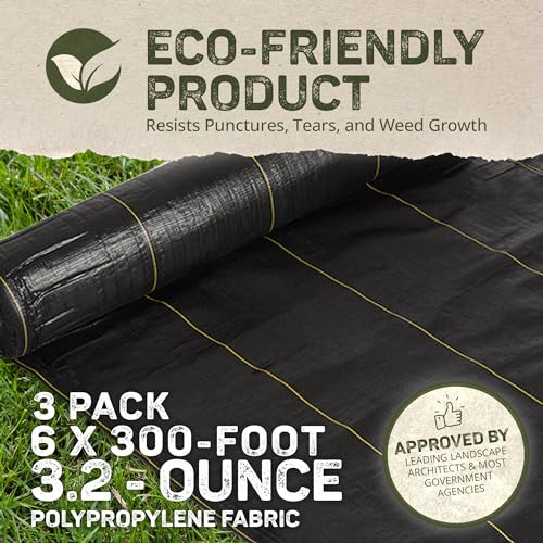 Dewitt 3-Pack Sunbelt Weed Barrier Fabric 3.2 oz, 6 x 300 Feet – Heavy-Duty Ground Cover Mat for Greenhouse Floors, Garden Rows, Raised Beds, Yard Gardening, and Outdoor Landscape Protection - size: 3 Pack, style: 6' W x 300'