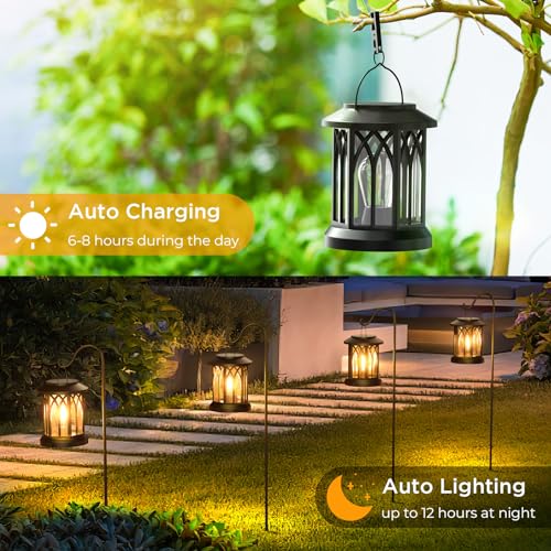 WdtPro 4 Pack Solar Lantern Outdoor Lights, Upgraded Bright Solar Lanterns Outdoor Waterproof, Hanging Solar Powered Lantern Over 12Hrs Lights for Outside Garden Yard Patio Tree Path Decor - size: 4 Pack, style: Classic Black