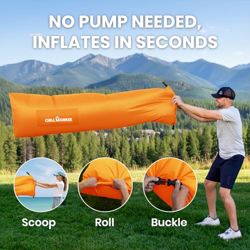 Portable Inflatable Lounger for Beach & Camping – Self-Inflating Air Couch, Beach Sofa, and Outdoor Lounge Chair for Relaxation and Comfort - color: Orange