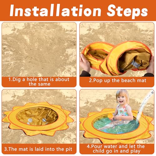 RunNico Pop Up Beach Pool, Portable Toddler Beach Pit with Water Bag and Storage Bag, Cute Shape Beach Pool Puddle for Outdoor Summer Beach Camping Traveling Vacation - color: Sun