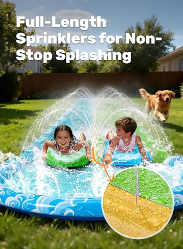 JOYIN 22.5FT Water Slide and 2 Inflatable Boards, Extra Long Heavy Duty Double Lawn Waterslide with Sprinkler for Kids Adults Backyard Summer Water Toy Outdoor Fun, Blue, Green - color: Blue, Green, size: 22.5ft