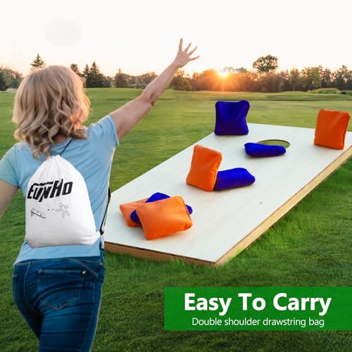 EunHo Cornhole Bags Set of 8 Regulation Size & Weight Corn Hole Bean Bags Official Professional All Weather for Tossing Game with Carry Case - color: Orange/Blue