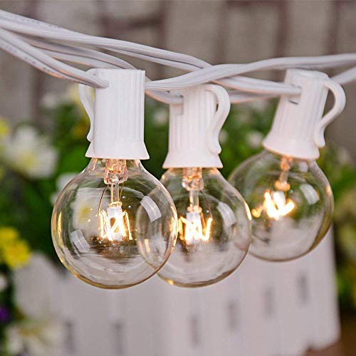 25FT Outdoor White String Lights with 27 Clear Bulbs, G40 Globe Patio String Lights for Indoor/Outdoor, Connectable Hanging Lights for Backyard Porch Balcony Party Decor - White Wire - color: White, size: 25 Feet