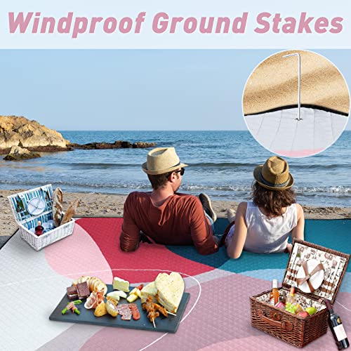 PY SUPER MODE Picnic Blankets Extra Large, Waterproof Foldable Outdoor Beach Blanket Oversized 83x79” Sandproof, 3-Layer Picnic Mat for Camping, Hiking, Travel, Park, Concerts(Abstract Pink) - color: Abstract Pink