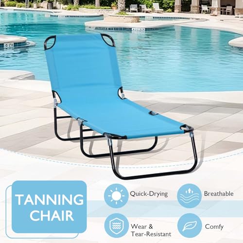 Majnesvon Outdoor Sun Tanning Chairs with 5-Level Reclining Back, Folding Chaise Lounge Pool Chairs with Steel Frame, for Beach, Yard, Patio(Blue 3) - color: Blue 3