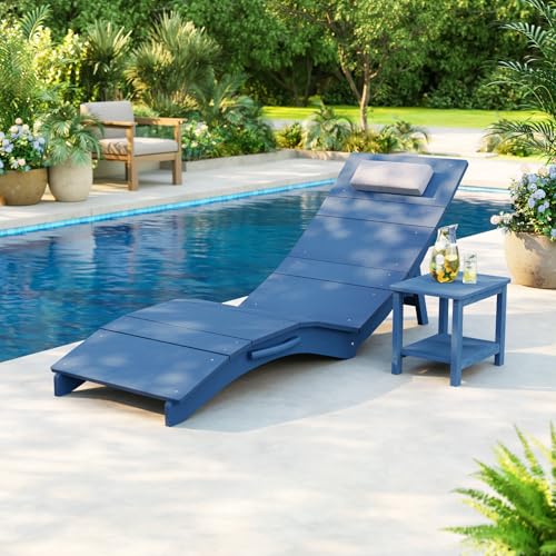 Stoog Folding Pool Lounge Chair, HIPS Outdoor Anti-Floating Recliner with Headrest, Pool Chairs for Hotel, Beach & Sun Decks, Blue - color: Blue