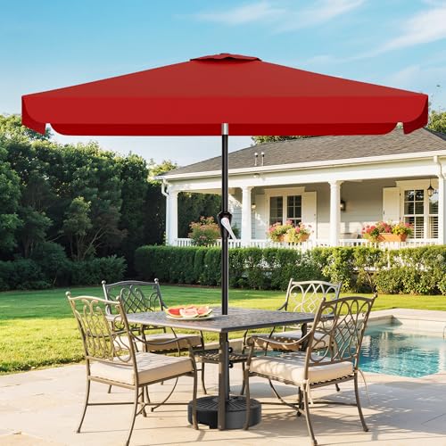 AreShark 6.5 x 10 FT Rectangular Valance Patio Umbrella, Outdoor Umbrella with Tilt and Crank, Market Table Umbrellas W/ 6 Ribs UV Protection for Garden, Deck, Backyard and Pool, Red - color: Red, size: 6.5x10 FT