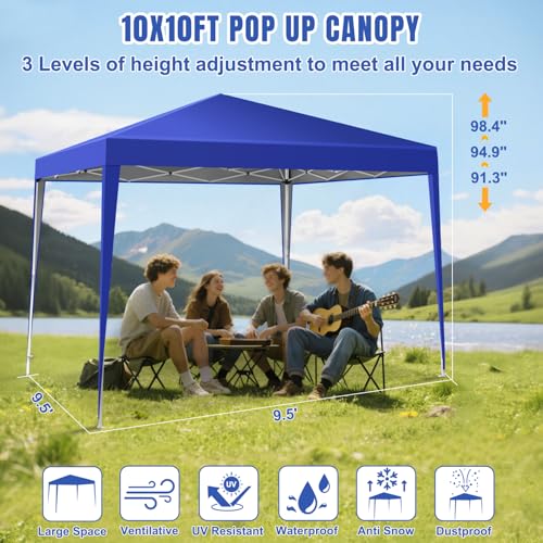 Yesker 10x10 Pop Up Canopy Tent UPF 50+ Waterproof Outdoor Canopy Portable Folding Easy Setup Gazebo Adjustable Height Instant Sun Shade Tent with Wheeled Bag for Events Parties Camping Patio, Blue - size: 10x10FT Blue