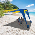 Shark FIN Shade Beach Tent Wind Sun Canopy Portable Easy Set Up UPF 50+ No Assembly Required 3-30 MPH - 1 to 8 People - Tie Downs Included - 2 Sizes Large 9' X 10' & Giant 13.5' X 10' PATENTS Pending - color: XL Blue and Yellow