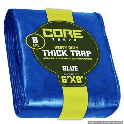 Core Tarps Heavy Duty 8 Mil Tarp Cover, Waterproof, UV Resistant, Rip and Tear Proof, Poly Tarpaulin with Reinforced Edges for Roof, Patio, Pool, Boat. (Blue 6′ X 8′) - color: Blue-8 Mil, size: 6′ X 8′