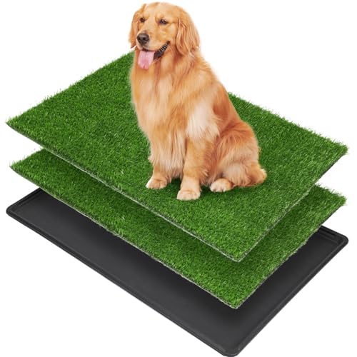 LOOBANI Dog Grass Pad with Tray Large - Dog Litter Box Indoor Potty for Apartment and Patio Training, with 2 Packs Grass Pee Pads for Replacement(Tray Potty 41 * 26.8inch) - size: Tray Potty 41*26.8inch