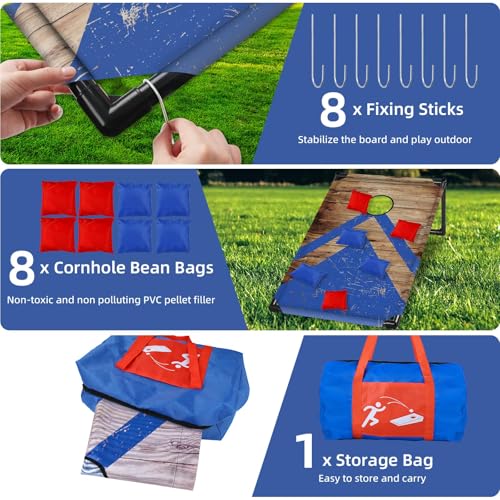 NZQXJXZ 3x2 ft Cornhole Board Set with 8 Bean Bags and Carrying Bag, Outdoor Toss Game Set for Kids and Adults, Portable Corn Hole Sets for Beach Lawn Backyard - color: Brown Blue Red