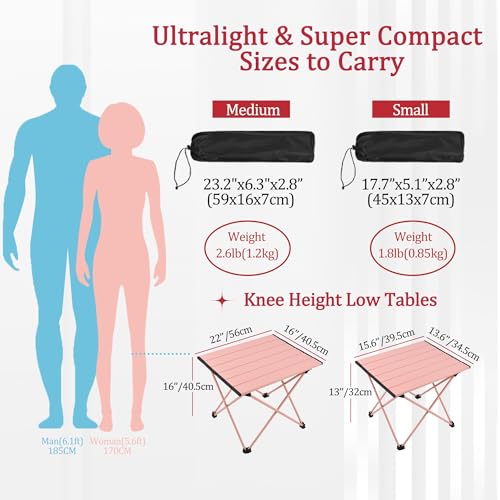 Grope Portable Camping Table with Aluminum Table Top, Folding Beach Table Easy to Carry, Prefect for Outdoor, Picnic, BBQ, Cooking, Festival, Beach, Home (Pink-M) - color: Pink, size: Medium