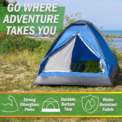 2 Person Outdoors Camping Tent with Rain Fly and Carrying Bag - Lightweight Outdoor Pop Up Tents for Camping Essentials, Music Festivals, Backpacking, Hiking, or Beach Shelter by Wakeman Outdoors - color: Blue
