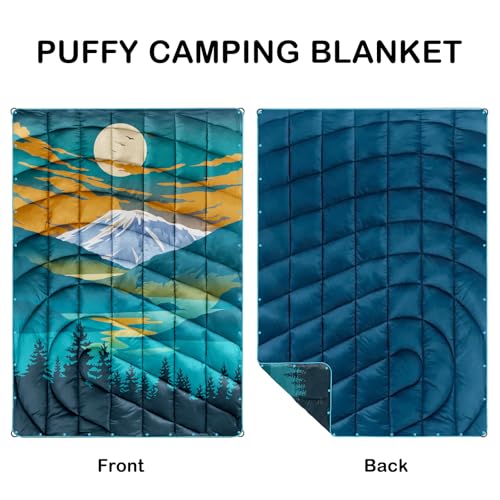 Camping Blanket,Lightweight Puffy Printed Camping Blanket Packable Outdoor Blanket for Camping,Traveling, Stadium, Hiking, Picnics - color: Snowy Mountain-thick, size: 52x75"