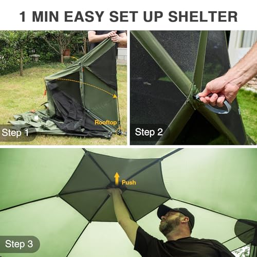 EVER ADVANCED Pop up Screen House Tent for Camping 11.5 x 9.8 ft, Instant Screened Gazebo Canopy with Netting, Portable Shelter Enclosure for Outdoor, Backyard - color: Army Green
